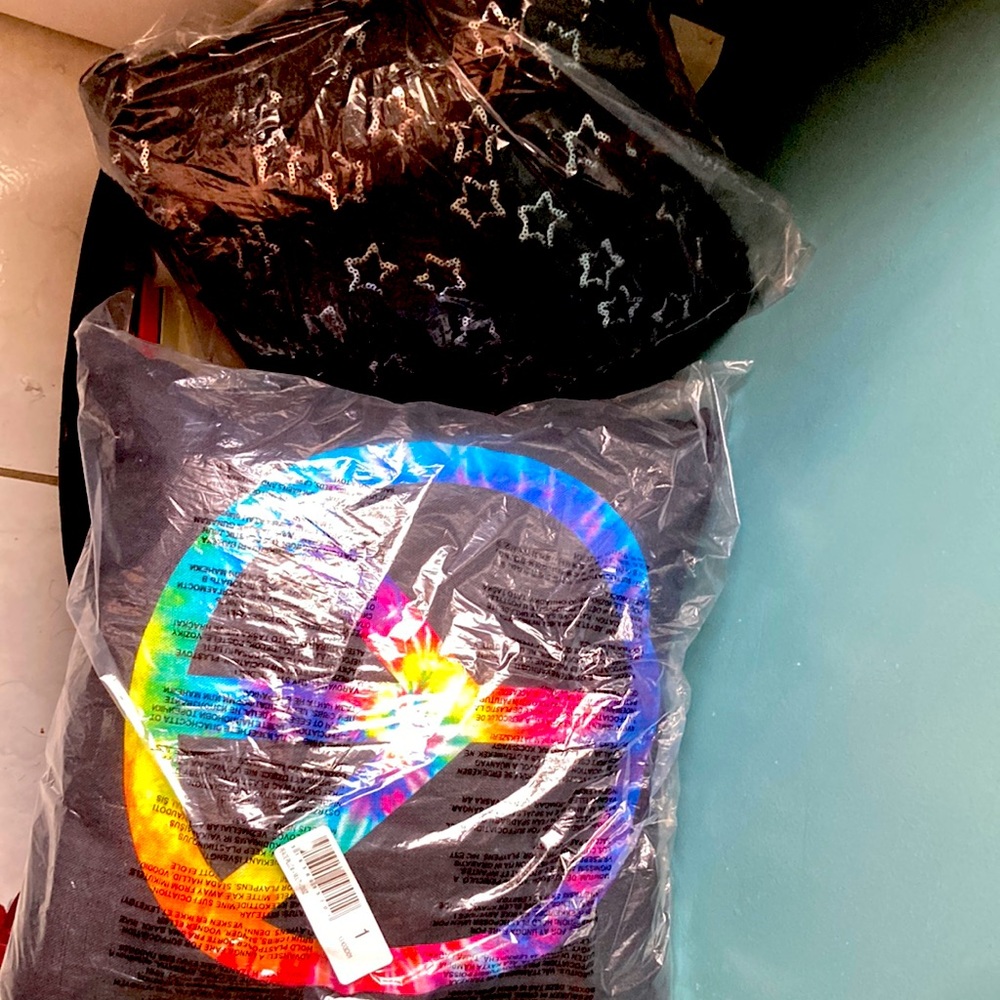 Two Throw Pillows NWT Peace Tie Dye & Sparkle Stars
